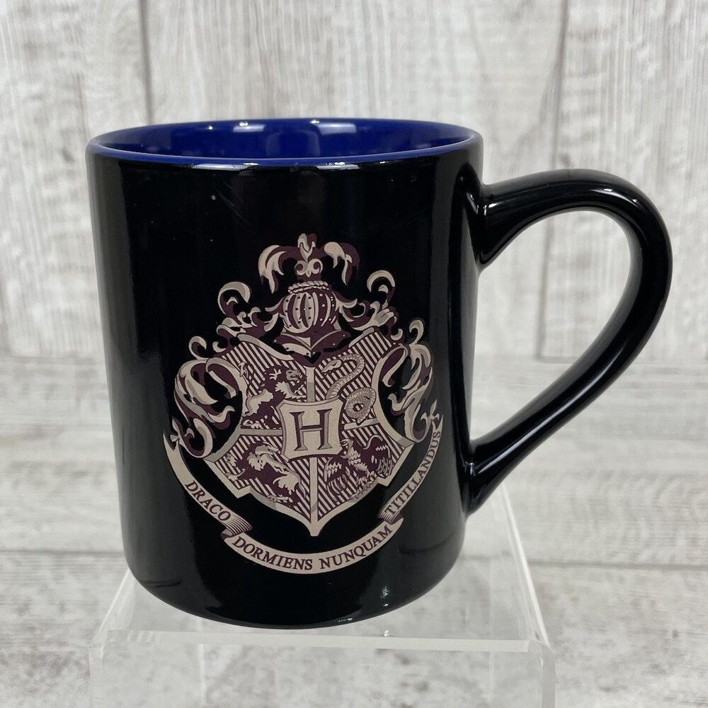 HOGWARTS Harry Potter Black 14oz Ceramic Mug Coffee Tea Crest Draco GUC Cup